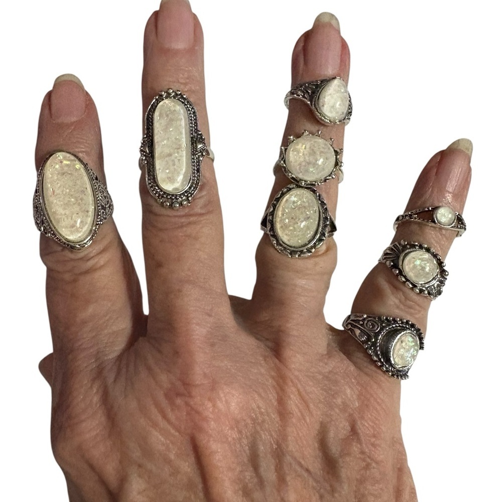 Elegant Silver and‎ White Women's Ring Set